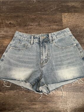 SHEIN Light Blue High Waist Distressed Denim Shorts